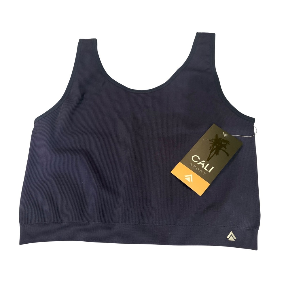 Cali‎ Sport Womens Ribbed Crop Tank Top L Navy Activewear Athletic Sporty NWT